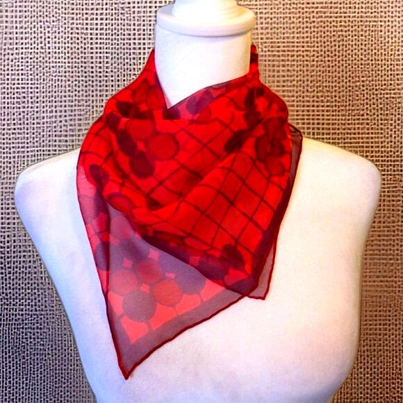 Scarf By Vera - Verasheer Vtg 1960s Mod Style Red Black Circles Academia CorpCor - Picture 1 of 8